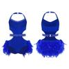 Girls Latin Dance Costume Sparkly Rhinestones Halter Leotard with Feather Skirt for Performance
