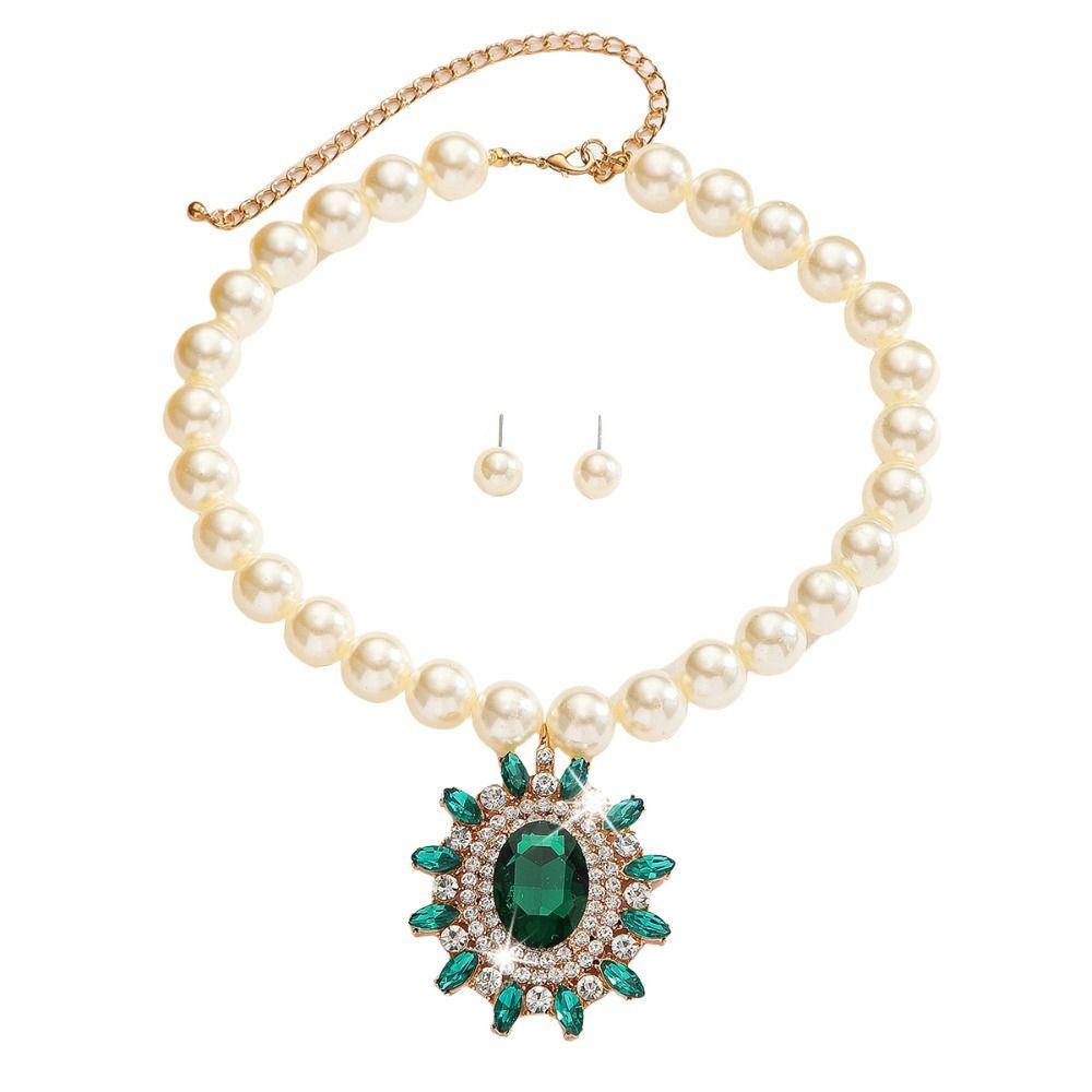 Elliptical Crystal Necklace Earrings Set Rhinestone Inlaid Women Jewelry Set  Jewelry Accessories