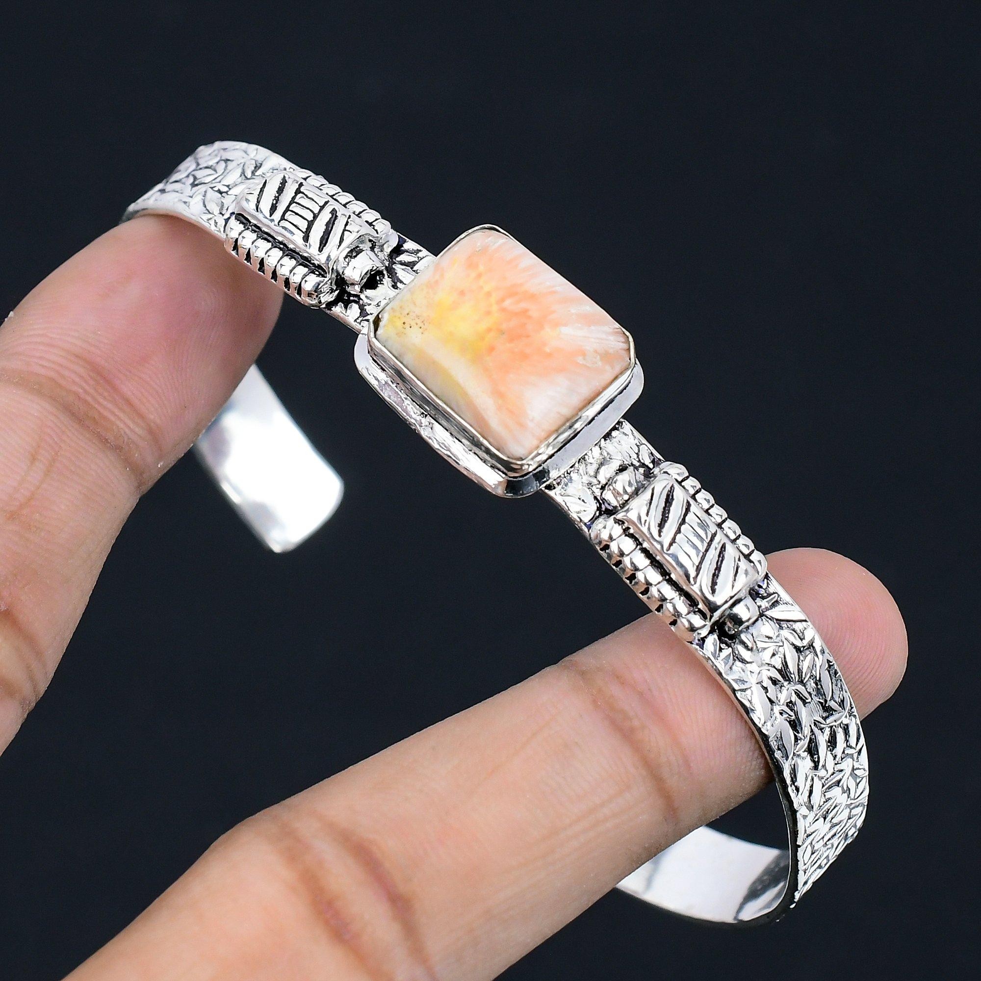 

Sterling Silver Crown Chakra Scolecite Stone Sister New Birthday Bangle Jewelry Adjustable