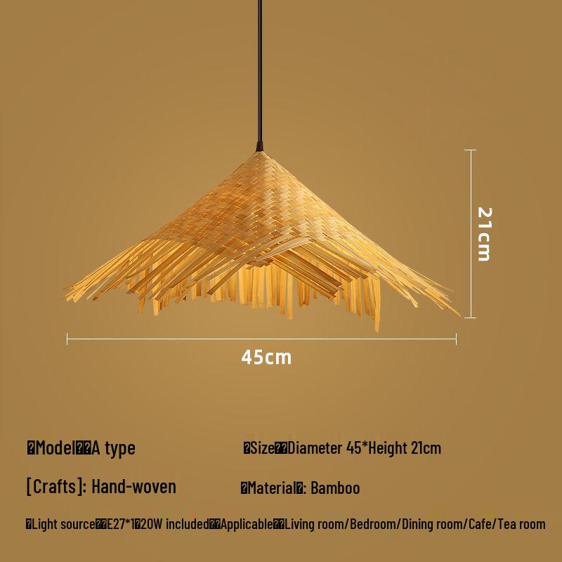 Bamboo Weaving Straw Hat Chandelier - Southeast Asian Wabi-Sabi Style Rattan Lampshade for Farmhouse Decor.