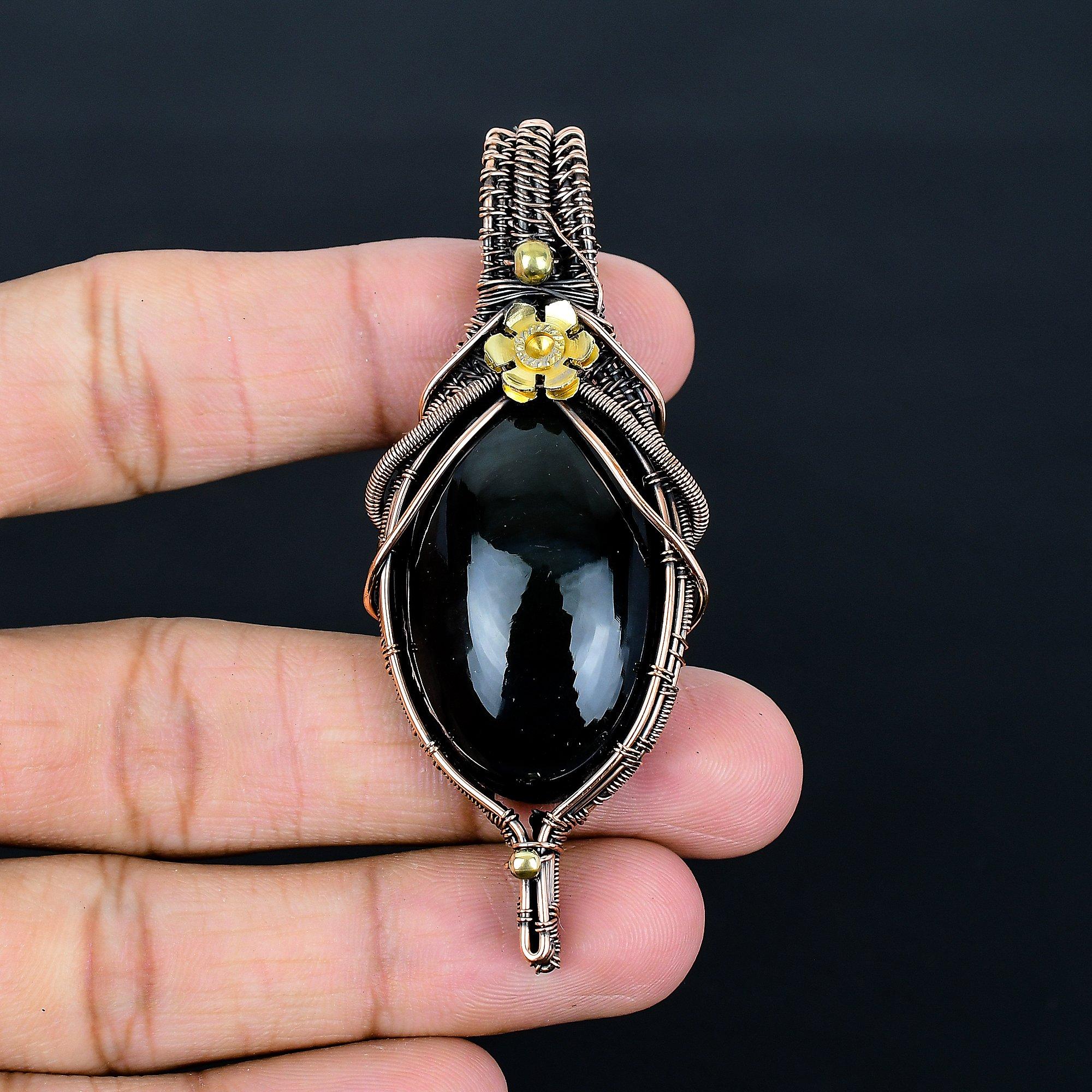 

Obsidian Eye 999 Copper Wire Wrapped Pendant, Handmade Gemstone Pendant Jewelry, Gifts For Wife Brand New Pendant 2.55 Inches