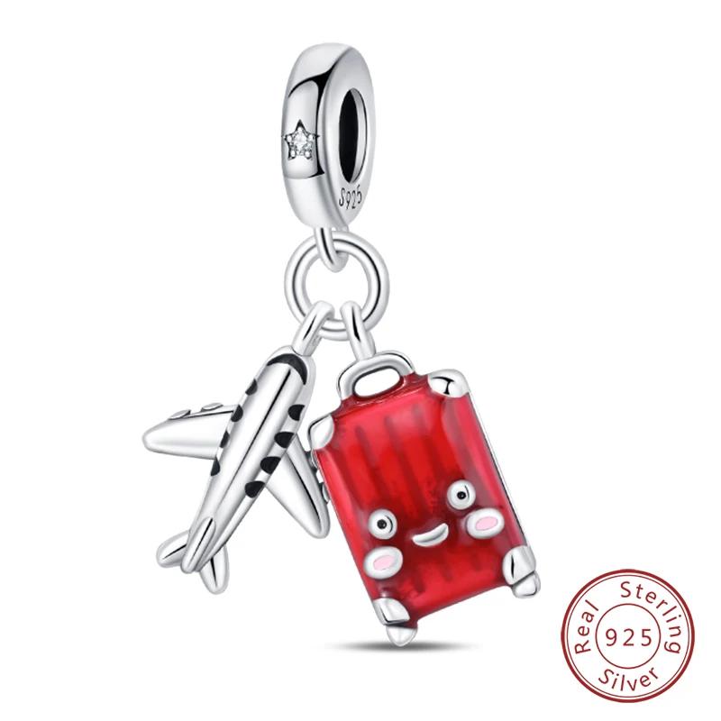 925 Sterling Silver Charms Bead Travel Series Luggage Camera Aircraft Charm Fit Original Bracelet Pendant DIY Jewelry for Women