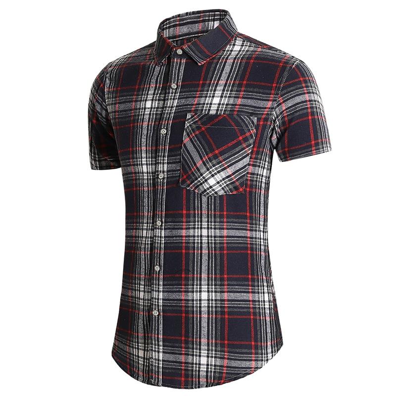 Summer Men's Fashion Plaid Shirt New Design Pocket Short Sleeve Shirts Mens Casual Business Office Work Dress Blouse 5XL 6XL 7XL