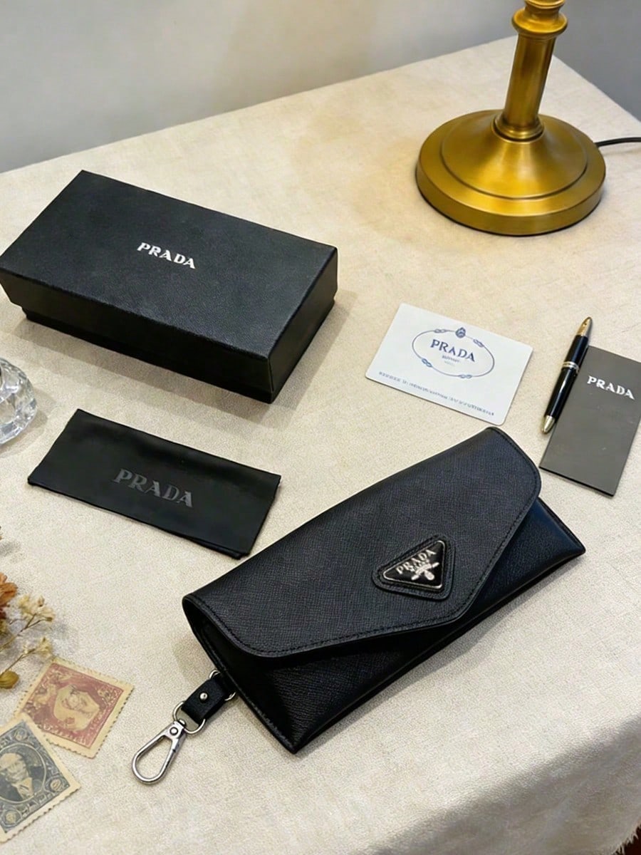 

Prada Black PU leather Eyeglasses Case with Clip