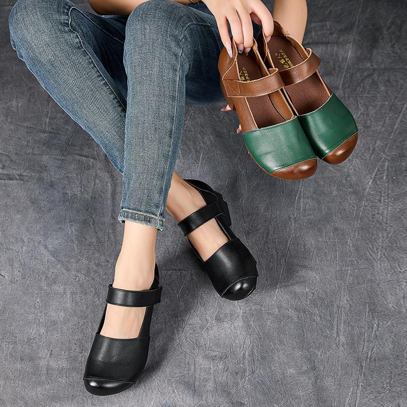 GKTINOO Retro Thick Heel Women Shoes Hook Loop Mary Jane Loafers Luxury 5 Cm Pumps Genuine Leather Sewn Square Heel Single Shoes
