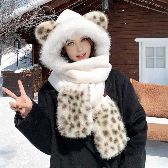 3 in 1 Winter Scarf Hat Knitted Windproof Warm Elastic Tiger Pattern Thermal Hat