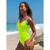 Women S Deep V Neck Sleeveless One Piece Swimsuit With Tie Side Solid Color Contrast Binding