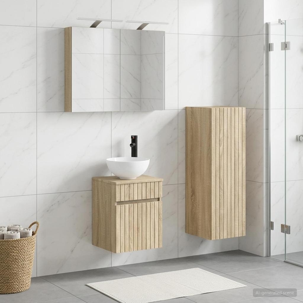 Bathroom Furniture Set 4 Pcs Sonoma Oak Engineered Wood and Glass