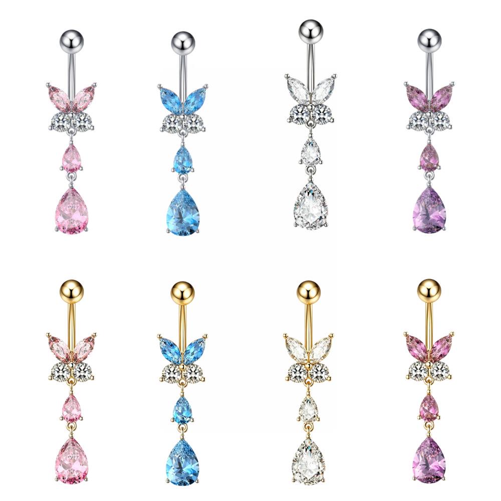 Rosa Schmetterling Zirkonia Bauchnabelring - Stilvoller Europäischer und Amerikanischer Piercing Schmuck