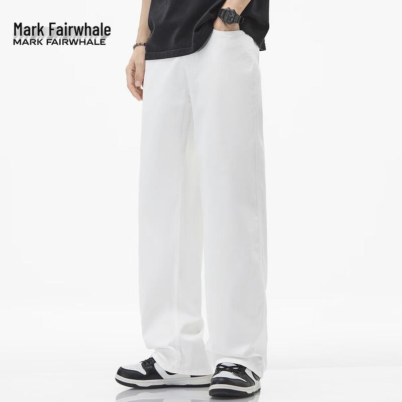 Mark Fairwhale Men's White Tencel Lyocell Straight-Leg Jeans