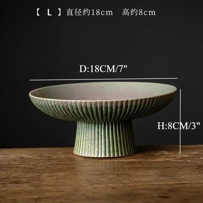 Haushalt Vintage Obstteller Keramik Snackschale Japanische Hoher Fuß Nussteller Speiseteller Wohnzimmer Süßigkeitsschale Küchenzubehör