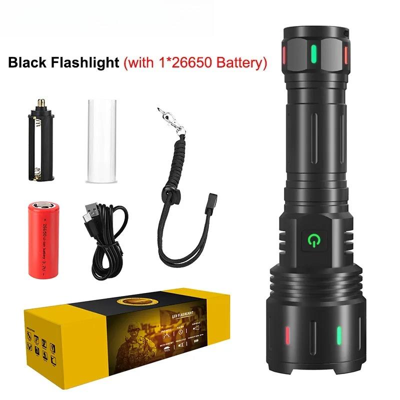 High Power Search Zoom Flashlight Strong Light Tactical Torch Camping Adventure Emergency Spotlight Flashlight With Fluorescent