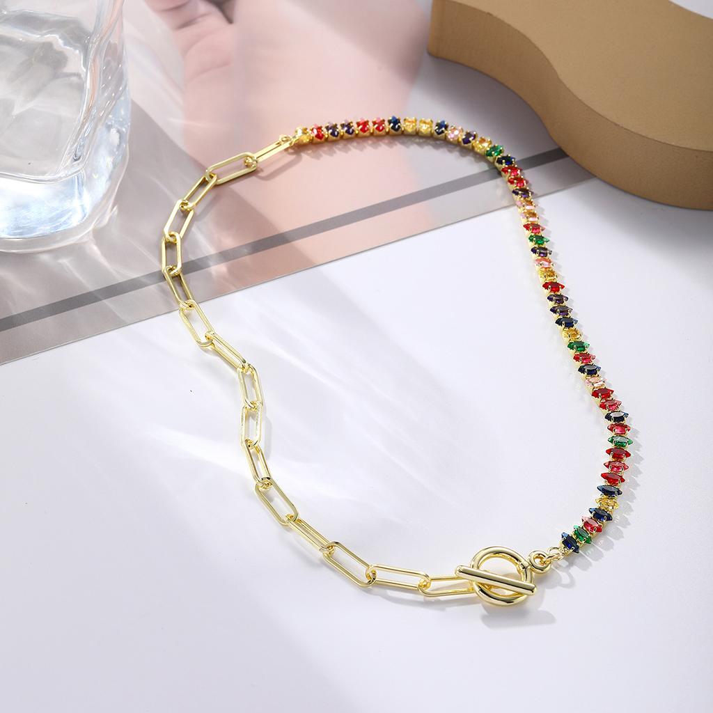 Necklace for Women Accessories Splicing Mixed Color Zirconia Necklace Necklace Simple Ins Wind Delicate Zirconia Necklace Elegant Necklace