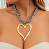 Exaggerated rice beads multi-layer love heart pendant necklace personalized lava peach heart necklace jewelry
