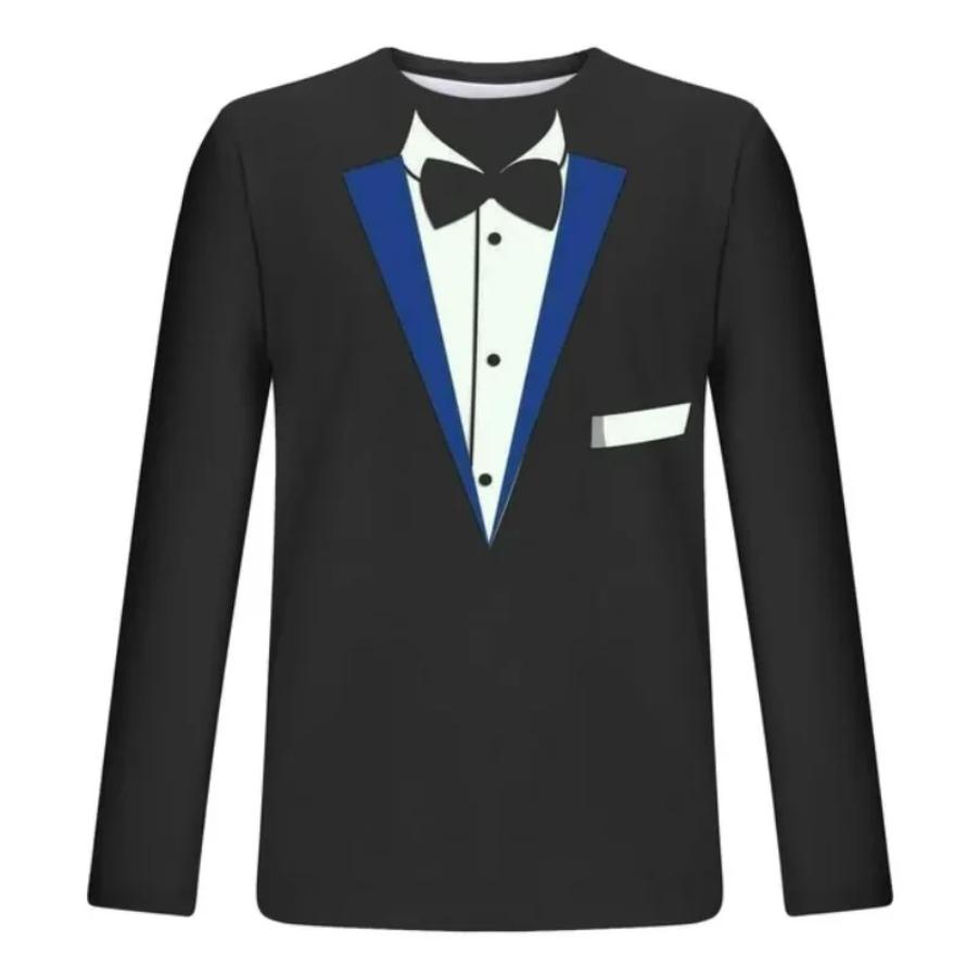 Funny Gentleman Suit Graphci Long Sleeve T Shirt For Men Casual Crew Neck Oversized Tee Shirt Tops For Men Clothes Streetwear