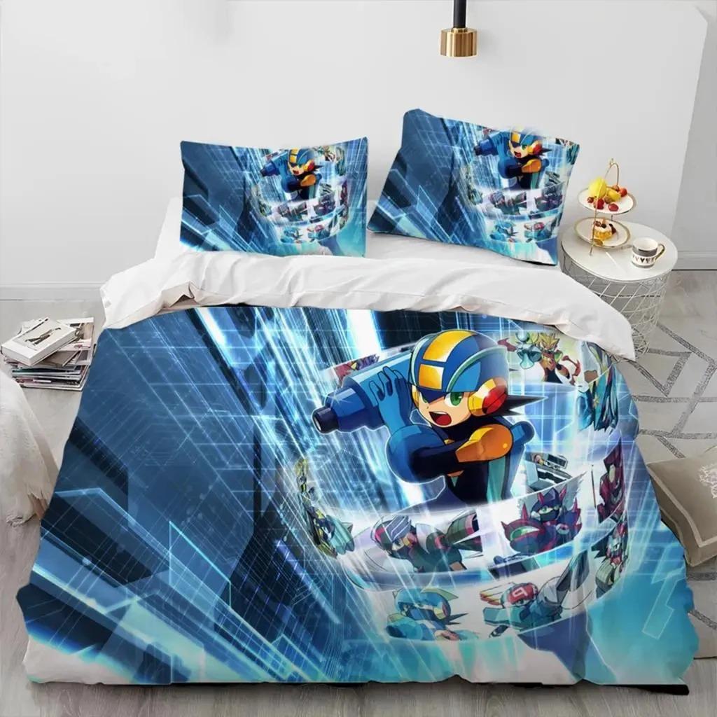 3D tlač Rockman Megaman Hra Kreslený posteľná súprava Chlapci Dievčatá Dvojlôžko Kráľovská veľkosť Obliečka na paplón Obliečka na vankúš Posteľ Deti Dospelí