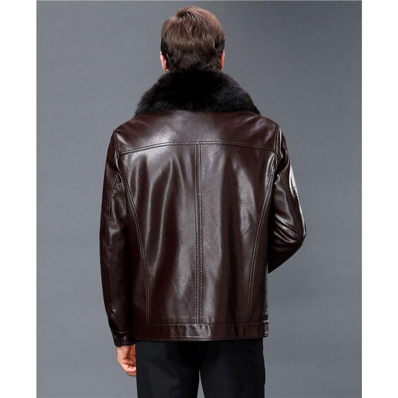 New thickened fur collar leather jacket velvet middle-aged and elderly with autumn and winter coat dad leather brand leather jacket men
