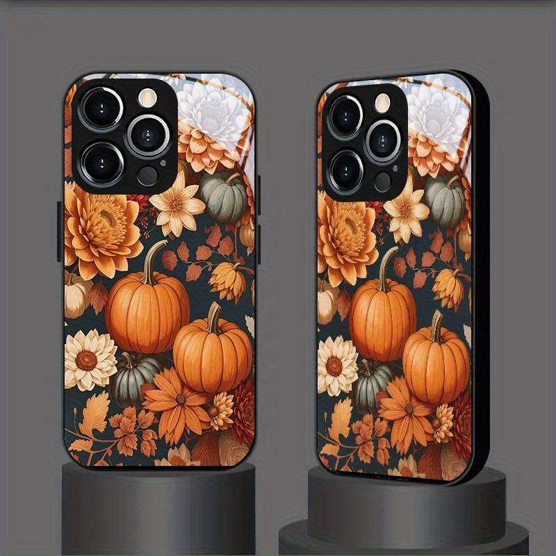 Autumn Pumpkin Flowers Pattern Tempered Glass Phone Case For Samsung Galaxy S23 S24 S25 S26 Ultra Plus FE Shockproof Cover