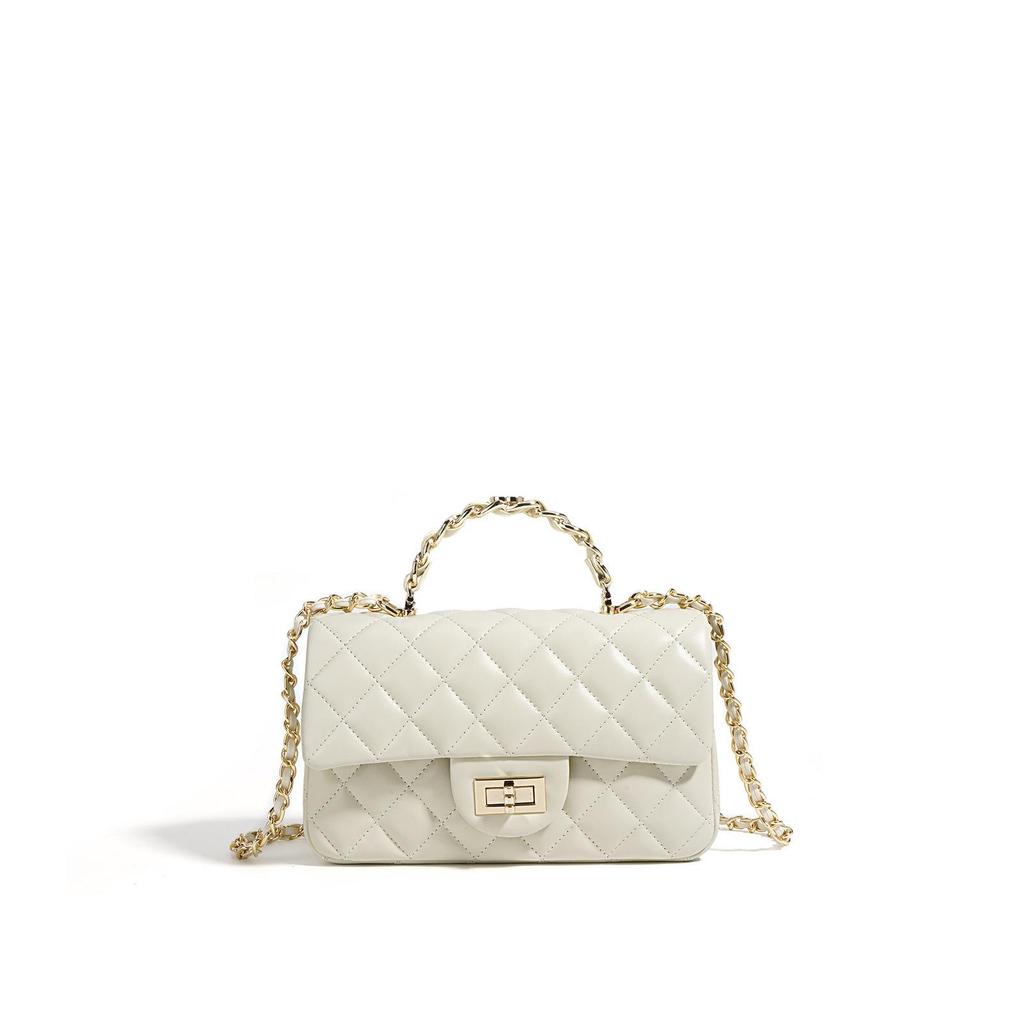 Leather and Cowhide Handbag, One Shoulder Crossbody Women's Bag, Diamond Grid Chain Bag, Versatile, Light Luxury Commuting Women's Bag