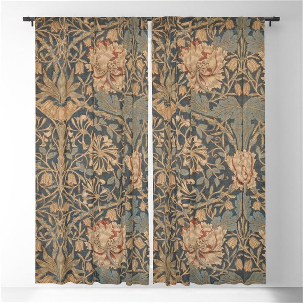 3D Europese Vintage Bedrukte Plafondgordijnen 2 Panelen Huis Woonkamer Slaapkamer Ruimte Balkon Raam Decoratieve Stijl Gordijnen 50W130H(CM)X2&HOOK