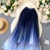 Spring Summer Elegant Women's Gradient Color Mesh Half Skirt Temperament High Waist Leisure Ladies A Pleated Skirt