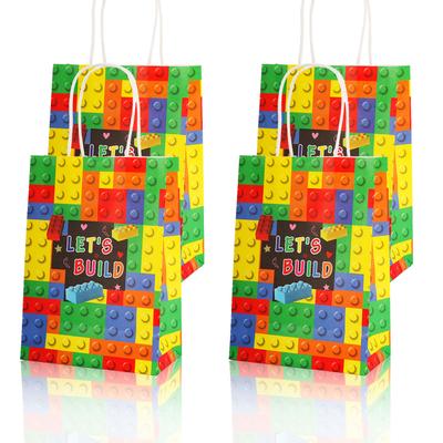 Building Blocks Brick Party Favors Gift Bags, Treat Paper Bag With Handle For Boy Kids Birthday, Baby Shower Decorations, 20Pcs