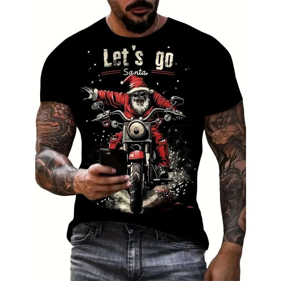 

Мужская футболка с принтом Санта-Клауса, летний повседневный свитер с коротким рукавом, модные забавные футболки, мужская свободная одежда 2XL