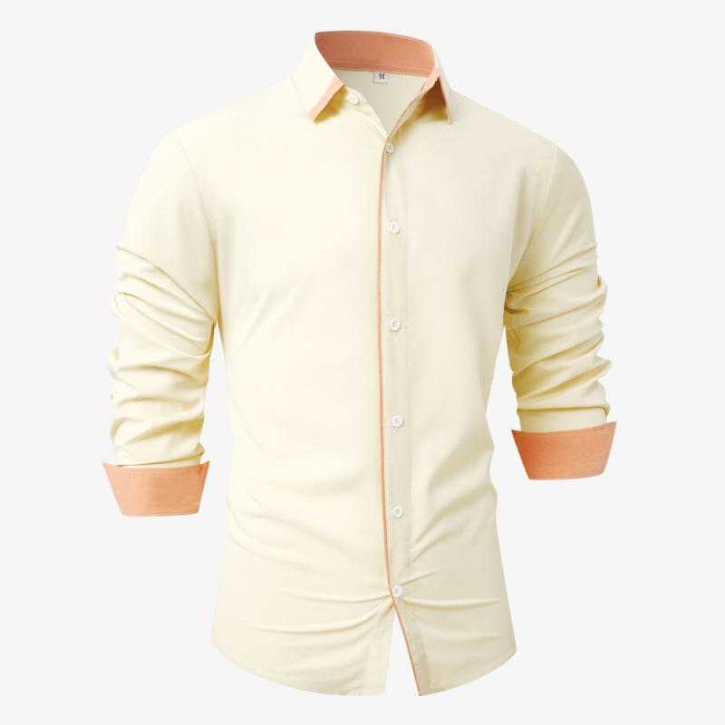 Fashion Shirt Spring Autumn Solid Color Splicing Contrasting Color Casual Long Sleeved Men's Shirts (men’s)