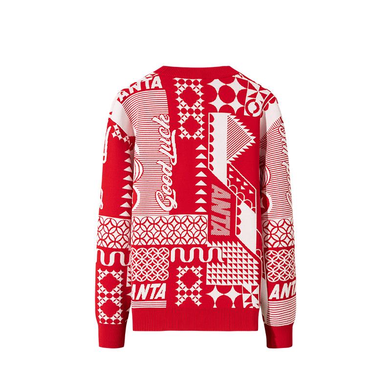 Anta Good Things Happen Series Casual Versatile Knit Top Unisex Tops Deep-Red Ivory-White 152518704-3