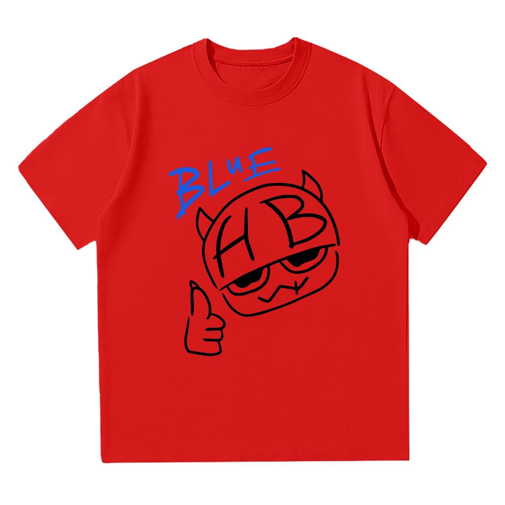 Hannah Bahng Blaues HB T-Shirt Herren Damen Baumwollqualität Kurzarm-Tees Männermode Cartoon Grafik T-Shirts Bequeme Kleidung