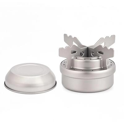 Portable Mini Titanium Alcohol Stove with Lid Cross Stove Stand Rack Outdoor Camping Hiking Backpacking Cooking Alcohol Stove