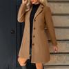 Women's Solid Color Long Sleeved Lapel Long Coat Woolen Button Coat