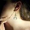 Retro Gothic Silver Color Geometry Hollowed-out Crescent Moon Symbol Pendant Dangle Earrings for Women Halloween Party Jewelry
