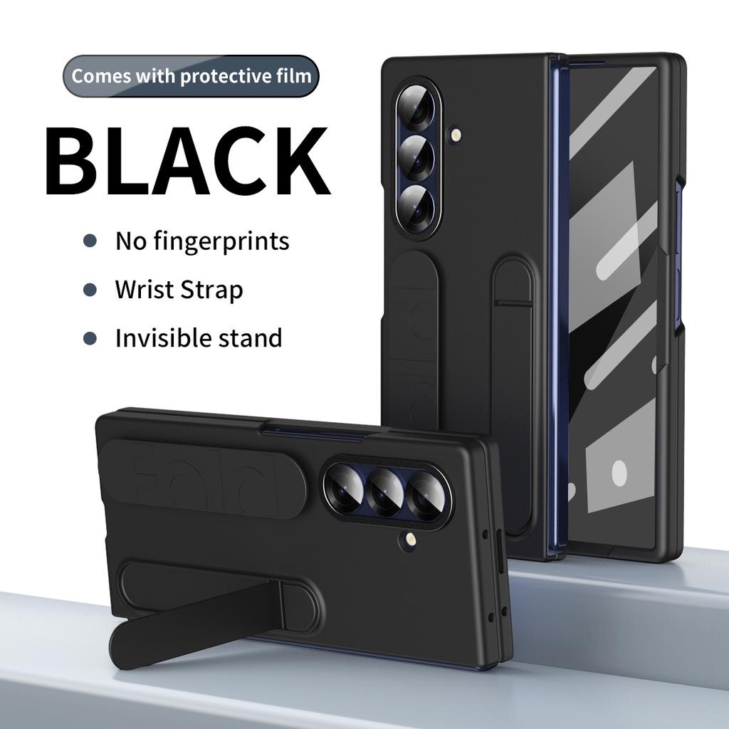 Wristband Skin-touch Case For Samsung Z Fold 8 7 6 5 4 3 Invisible Bracket with Tempered Glass Screen Protector Shockproof Cover