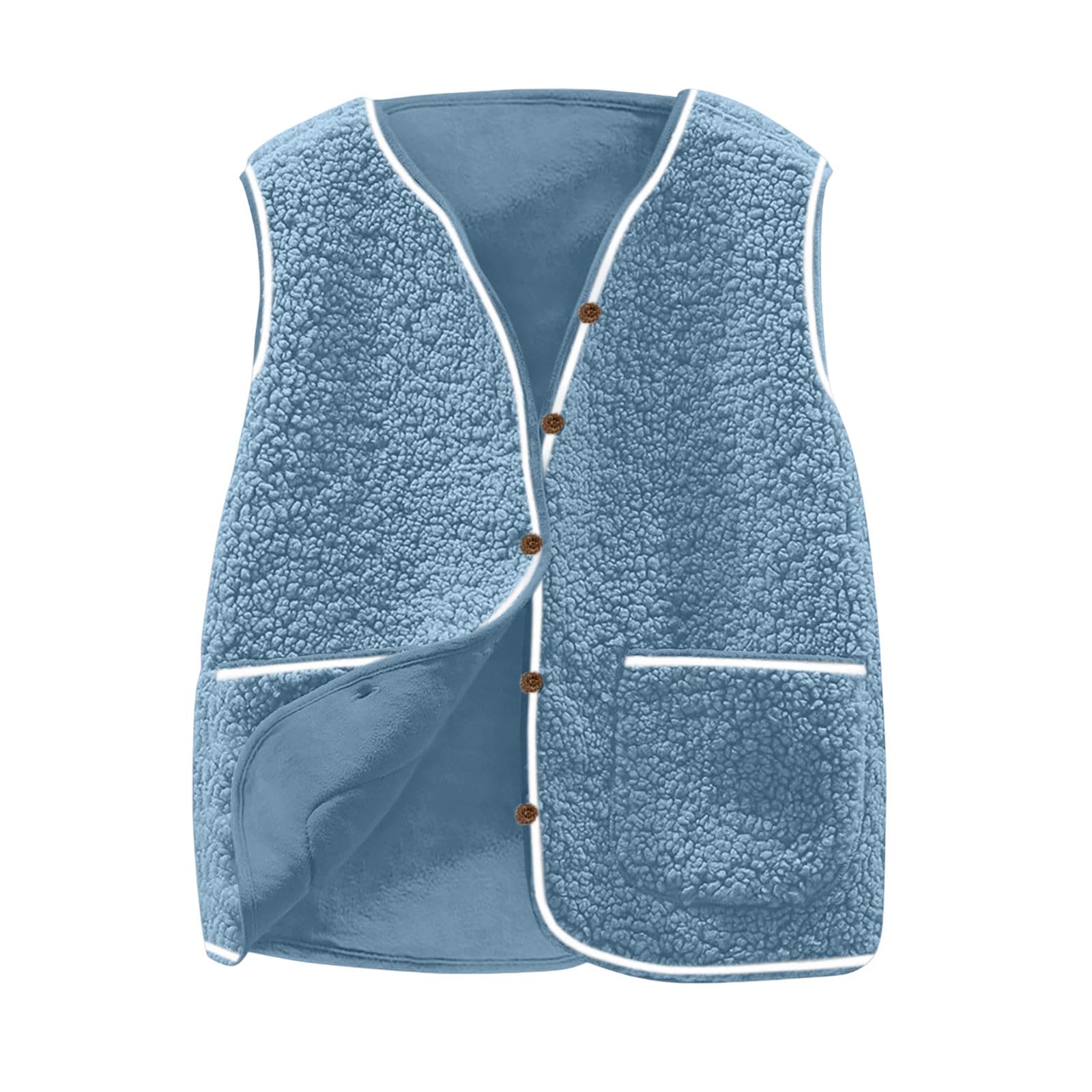 

Женский жилет с V-образным вырезом на пуговицах, зимний теплый без рукавов, флисовые куртки, пушистая верхняя одежда с карманами S синий