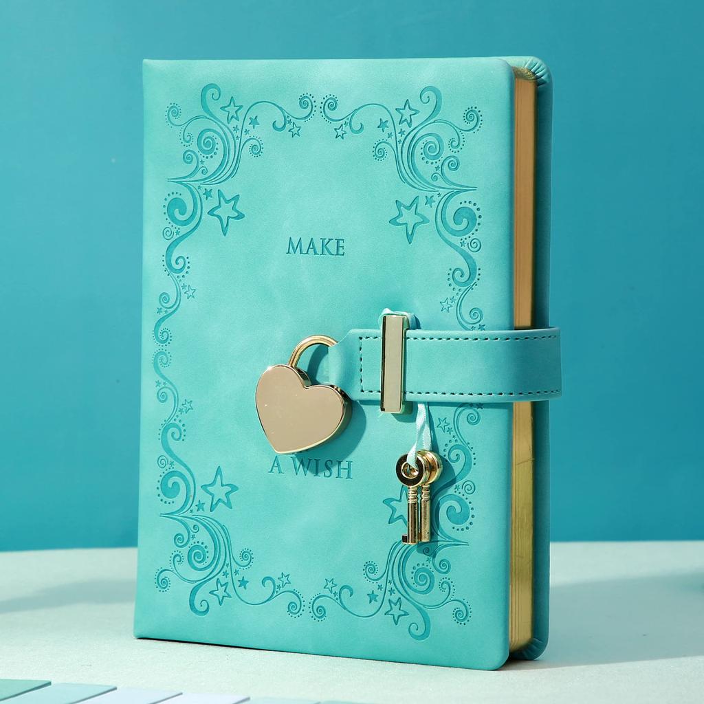 CAGIE Notebook with Diary Diary with Cute For Elementary School Diary Book with PU Secret For School Green Lock, Book, Lock, B6, Notebook, Stylish,