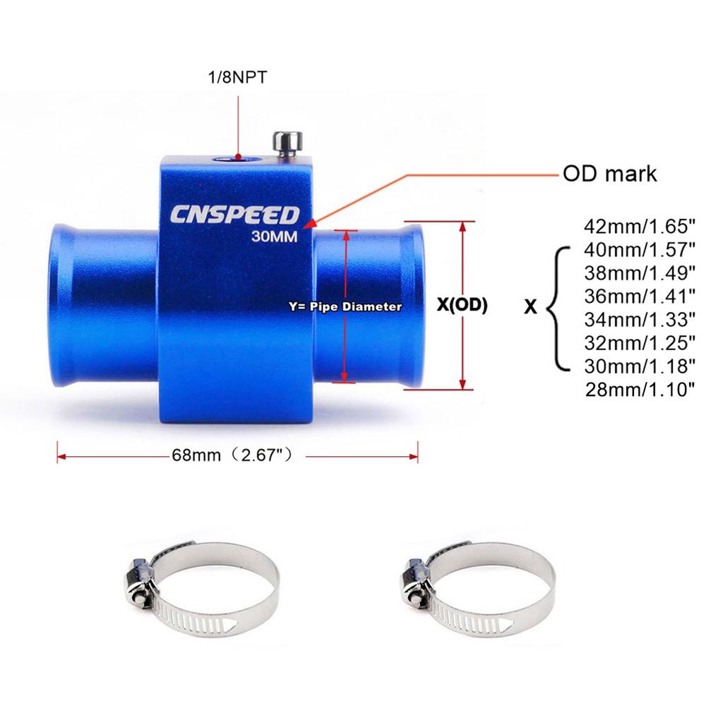 CNSPEED New 60MM Car Water Temperature Gauge 20-120℃ Celsius Water Temp Meter With Water Temp Joint Pipe Sensor Adapter 1/8NPT