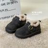 Kids Winter Snow Boots Boys Girls Faux Suede Upper With Warm Sherpa Lining Rubber Sole Ankle