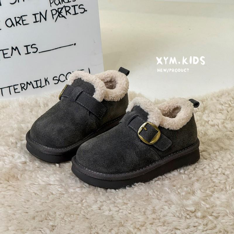 Kids Winter Snow Boots Boys Girls Faux Suede Upper With Warm Sherpa Lining Rubber Sole Ankle
