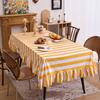 Striped Ruffled Lace Tablecloth Round Dust Proof Wrinkle Resistant Table Cover for Kitchen Party Dining Decoration Table Cloth