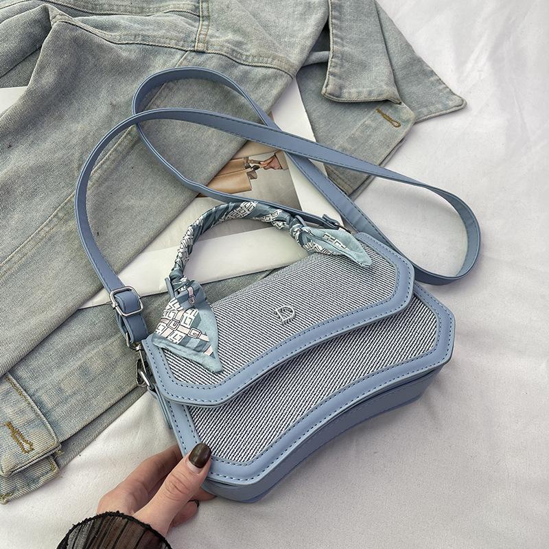 New Fashion Silk Scarf Contrasting Color Saddle Bag Versatile Portable Shoulder Crossbody Trendy Women's Bag