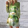 Women's Christmas Printed Dress Loose V-neck Casual Long Sleeved Dress