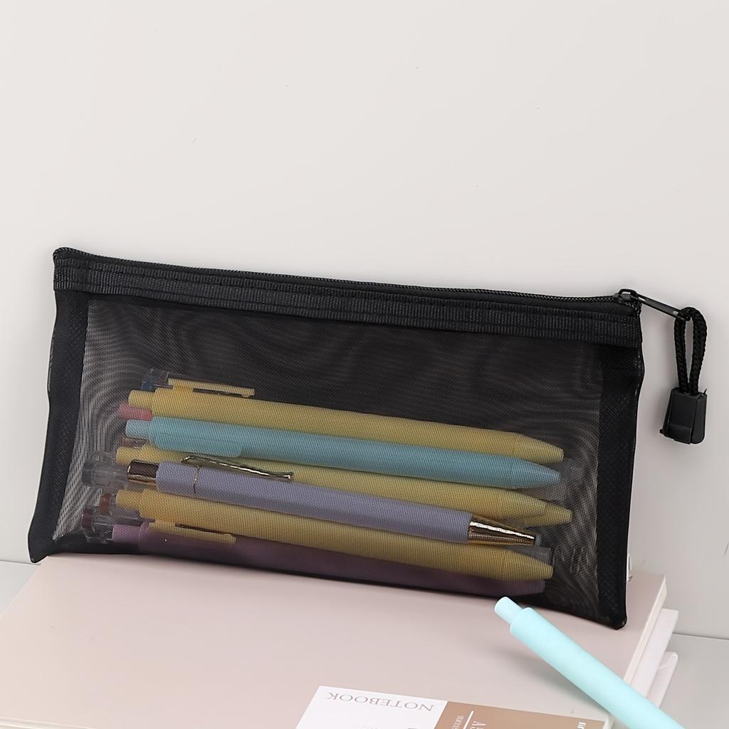 1pc Transparent Mesh Pencil Case Pencil Pouch Large Capacity Portable Pencil Case School With Zipper Minimalist Pencil Case