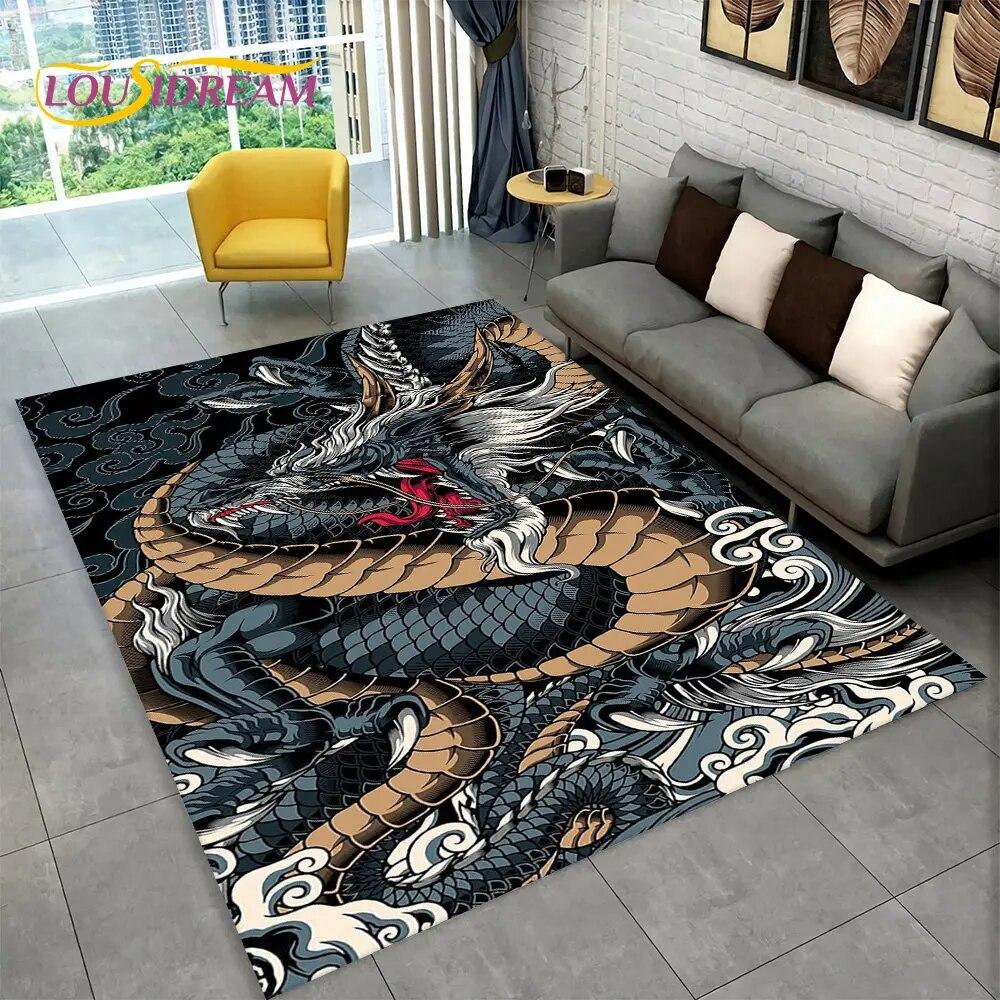 Kreslený Vzor Draka Velký Oblastní Koberec, Koberec pro Obývací Pokoj Ložnici Pohovku Rohožka Kuchyňská Dekorace, Dětská Hrací Protiskluzová Podlahová Podložka