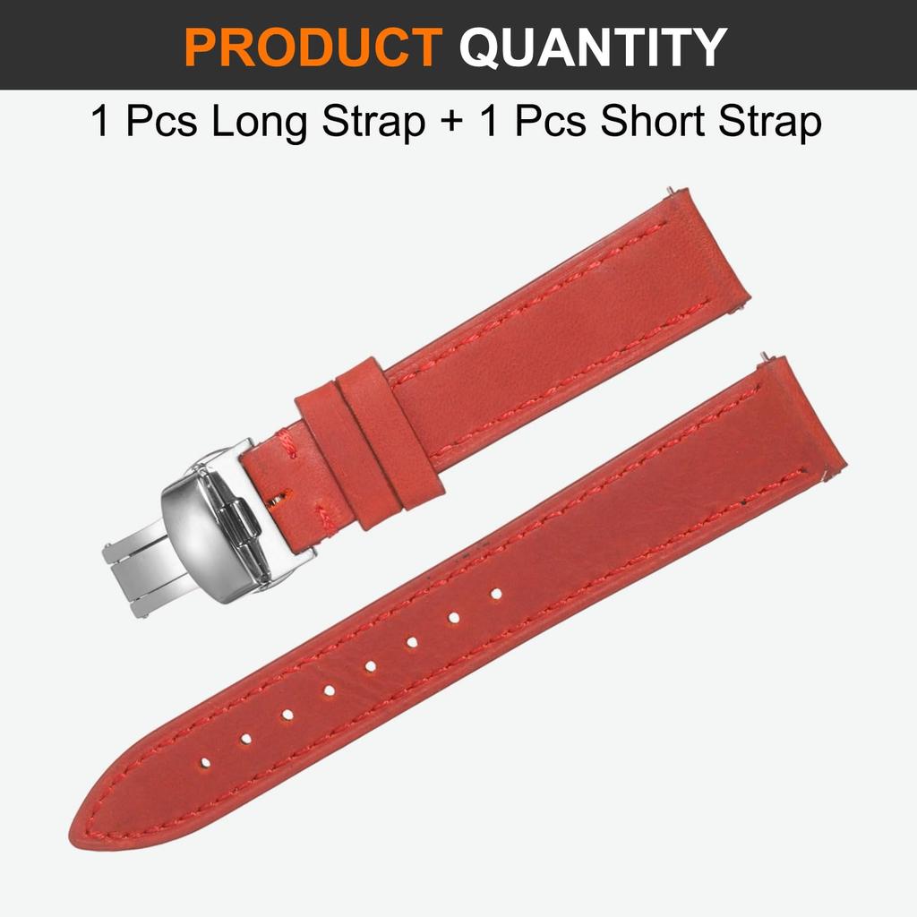 [uxcell] Leather Watch Band 18mm Vintage Style Replacement Strap with Stainless Steel Butterfly Buckle, Unisex, Red
