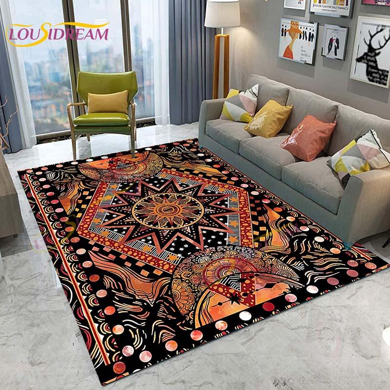 3D Starry Botanical Sun Moonlit Mushroom Rug Floral Hippie Moon Phase Carpet for Aesthetic Bedroom Living Room Vintage Game Mat