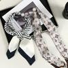 Silk scarf long strip high-end new striped simple decorative scarf hair tie streamer double splicing magnetic silk scarf