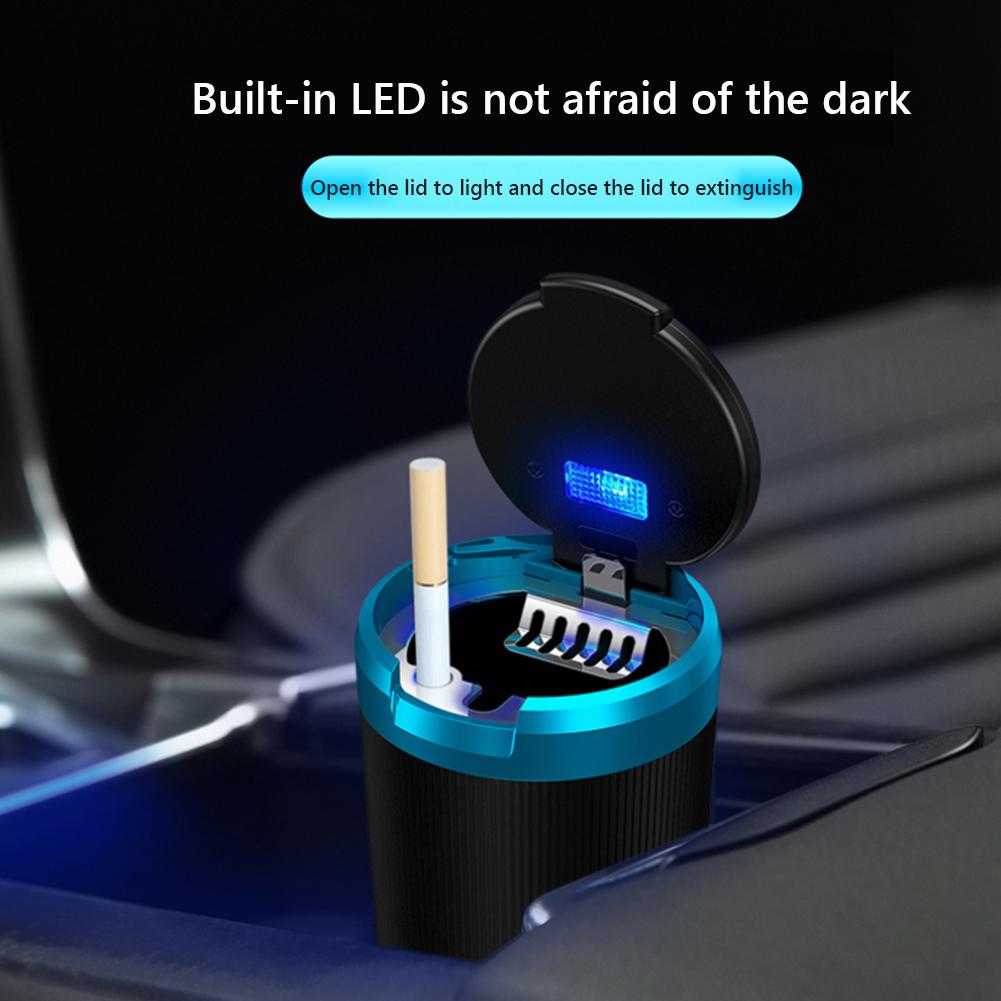 Car Ashtray with Lid Portable Ash Tray with LED Light Mini Car Trash Can Multi-Function Pop Up Ashtray for Home Car Interior Par