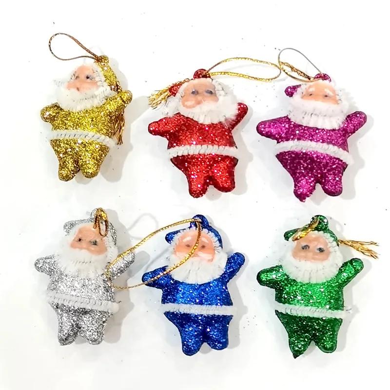 

6pcs Colorful Christmas Santa Claus Ornaments Xmas Tree Hanging Decoration Multi-color Mini Glitter Drop Hanging Decor Gifts