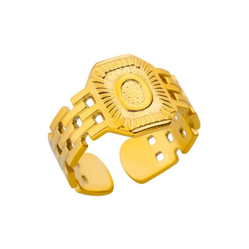 Titanium Steel Simple and Fashionable English Letter Ring Versatile Gold Chain Opening Adjustable Ring Women